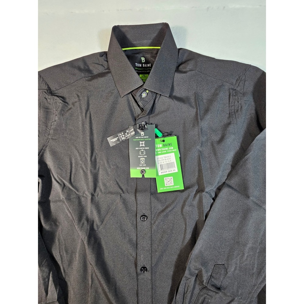 Tom Baine Mens Performance Dress Shirt Black Slim Fit Stretch TB200-2 Size M NWT